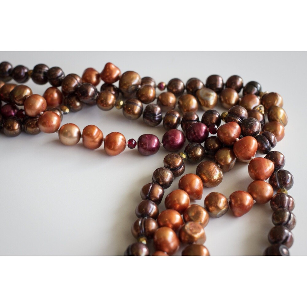 Long mixed color pearl necklace, hand knotted grey, white, pink freshwater pearl